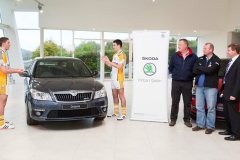 Bandon players Michael Cahalane and Patrick O'Brien practice their ball skills watched by Justin Galvin [MD Finbarr Galvins] with Teddy McCarthy [Former Cork All Star and Coach of Bandon Intermediate Hurlers] and Paddy Cahalane [Selector Banbon Intermediate Hurling team].